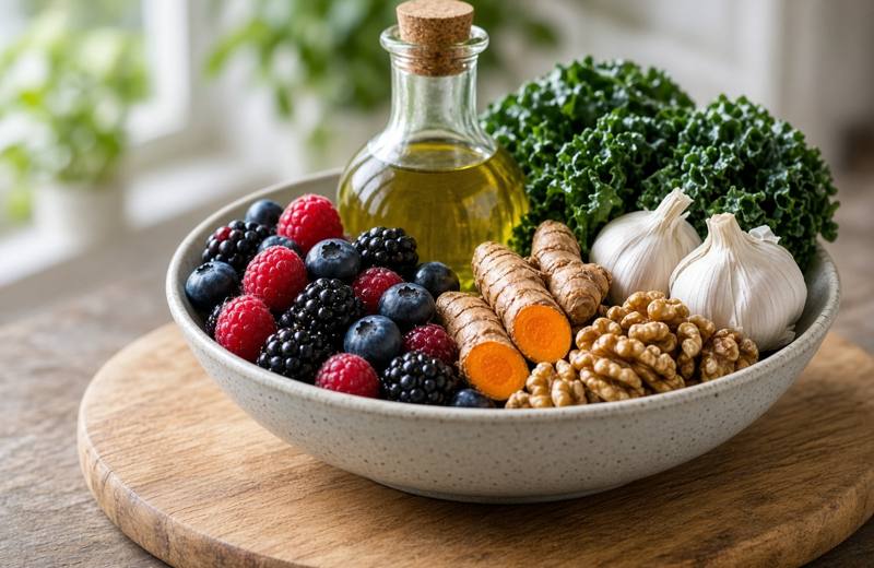 Bowl of berries and greens